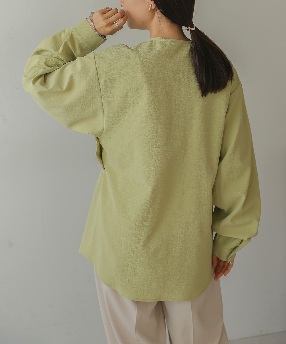 日本 Bab - 時尚扭結設計長袖襯衫-淺綠