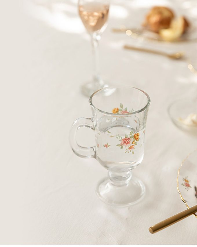 韓國 SSUEIM - 古典玫瑰系列把手玻璃杯2件組225ml