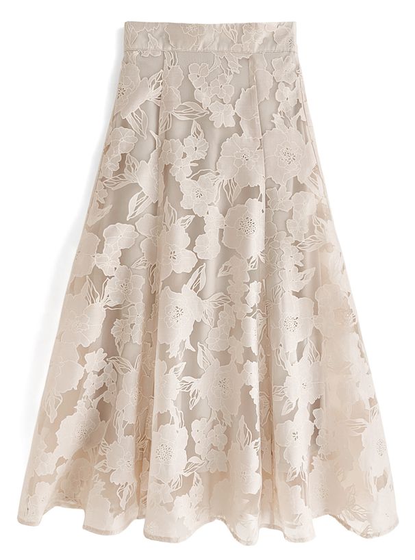 日本 GRL - 芍藥花刺繡修身長裙-簡約黑