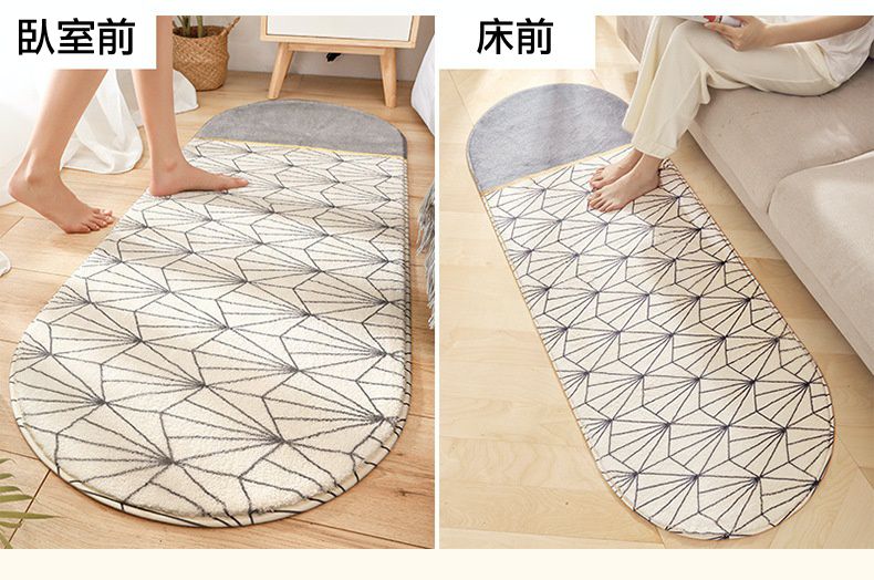 羊羔絨長條形床邊腳踏墊-黑色線條