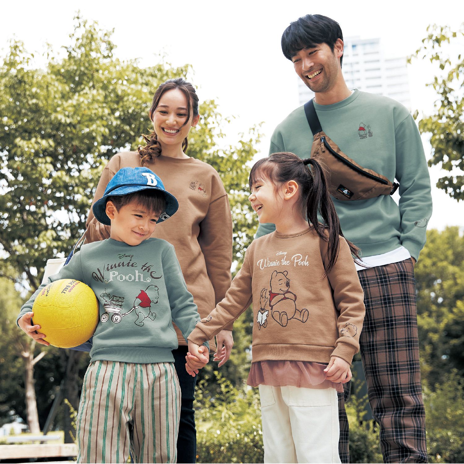 日本千趣會 - 迪士尼 裏起毛長T-維尼與小豬-灰綠