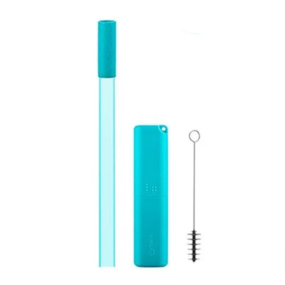 韓國 sillymann - 100%鉑金矽膠攜帶型珍珠吸管套裝-藍色