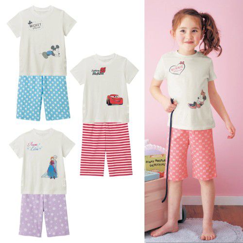 日本千趣會 - 迪士尼印花短袖家居服(夜光設計)-睡覺米奇-水藍