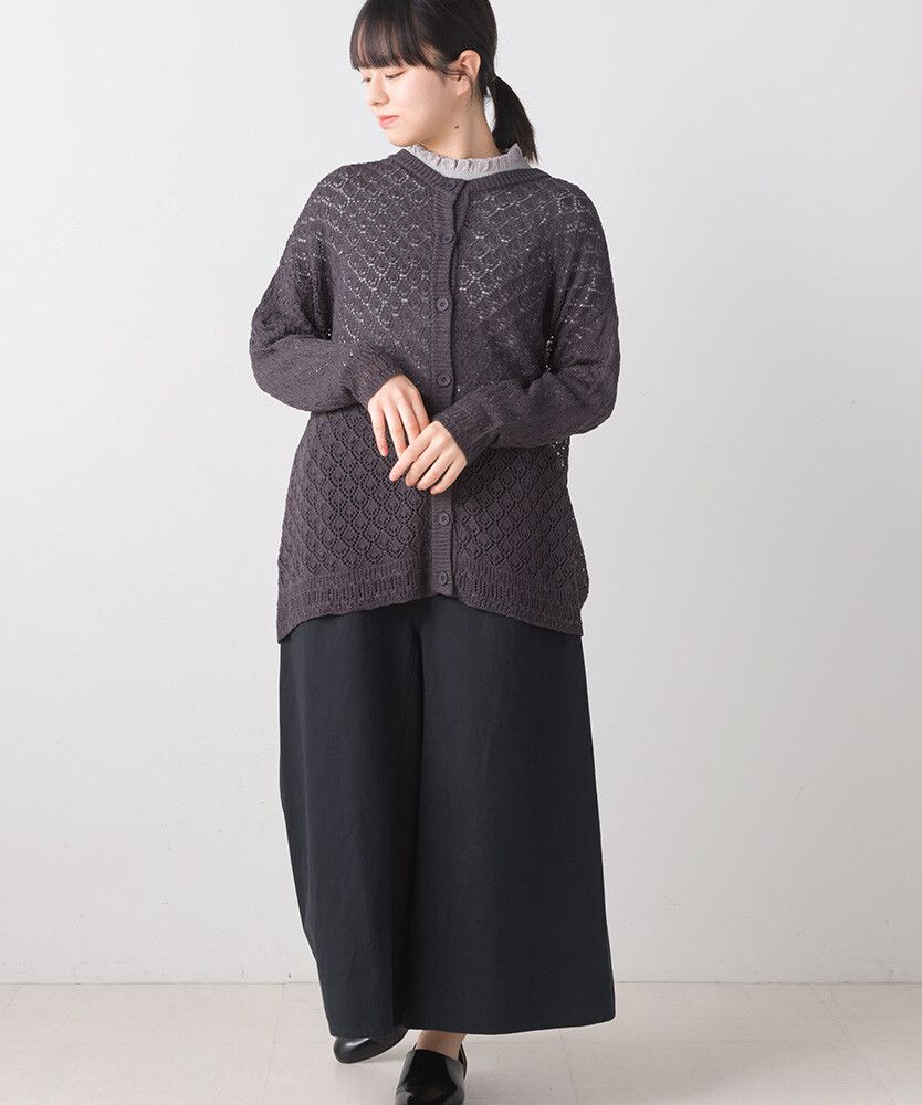 日本女裝代購 - 2WAY幾何鉤針編織薄外套-石墨灰