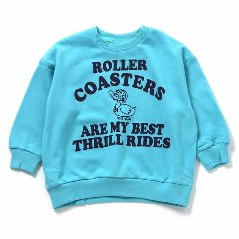 學院風印花縮口長袖上衣-鴨鴨-水藍