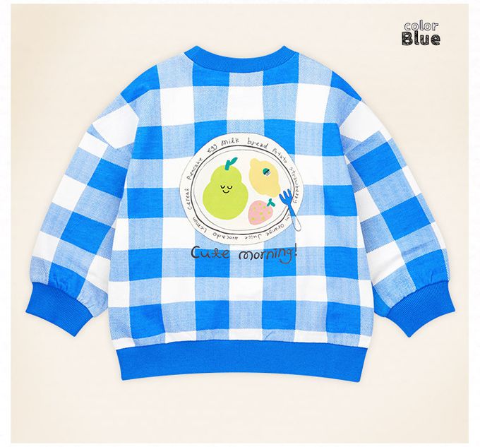 韓國 mollimelli - 水果印花大格紋長袖套裝-藍