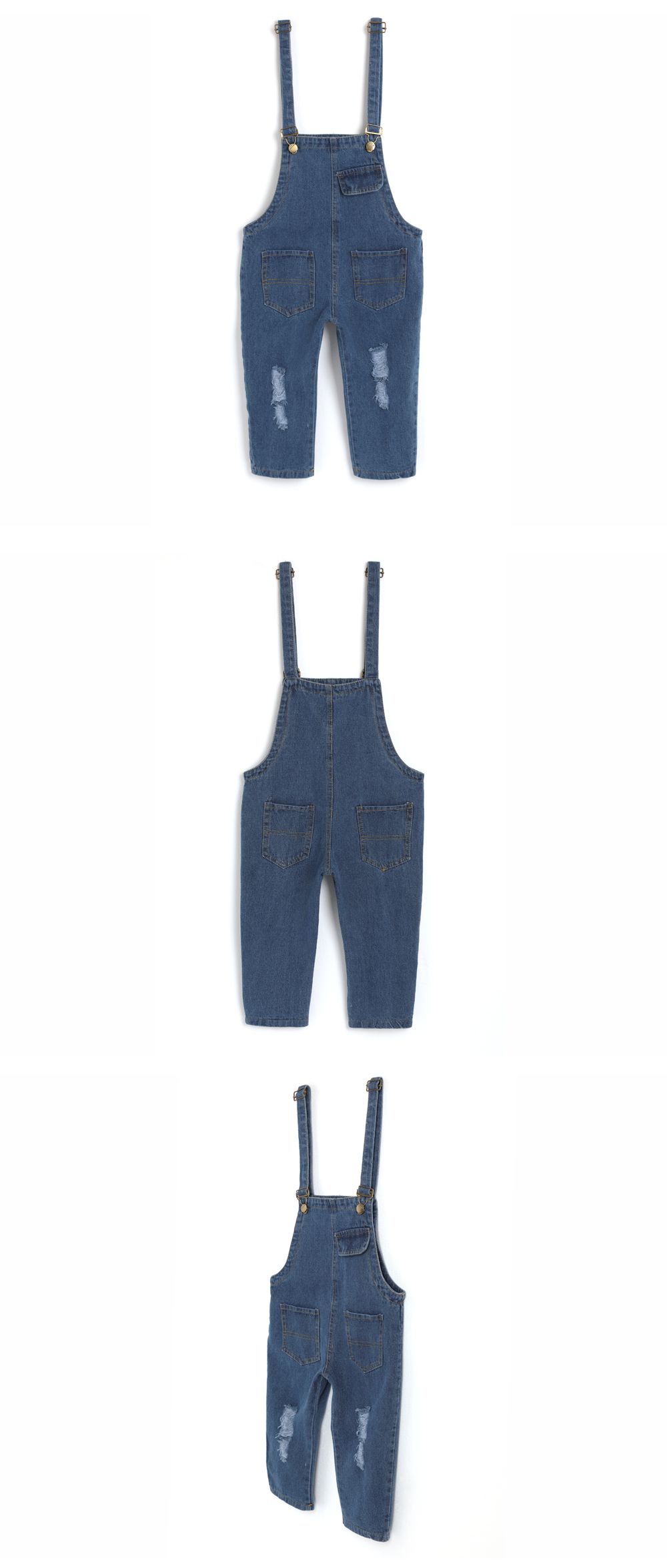 韓國 OZKIZ - 刷破感牛仔連身吊帶褲