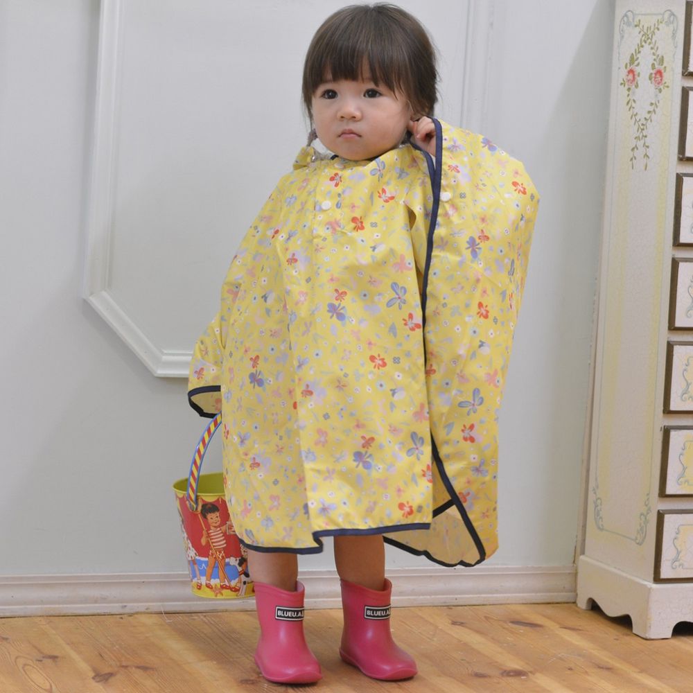 日本 akachan to issyo - 日本製防水斗篷雨衣-翩翩蝴蝶-黃 (100-120㎝)-附收納袋