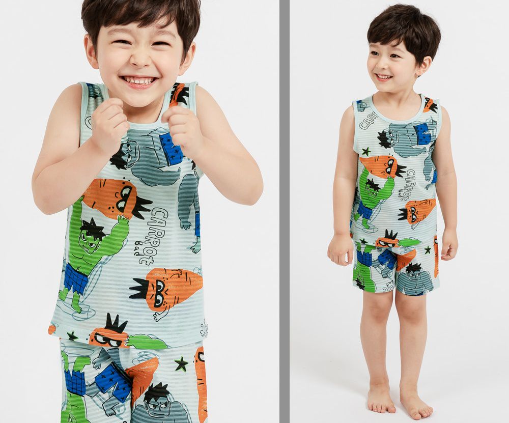 韓國 Mellisse - 韓製輕薄透氣無袖家居服(無螢光棉)-綠巨人與紅蘿蔔