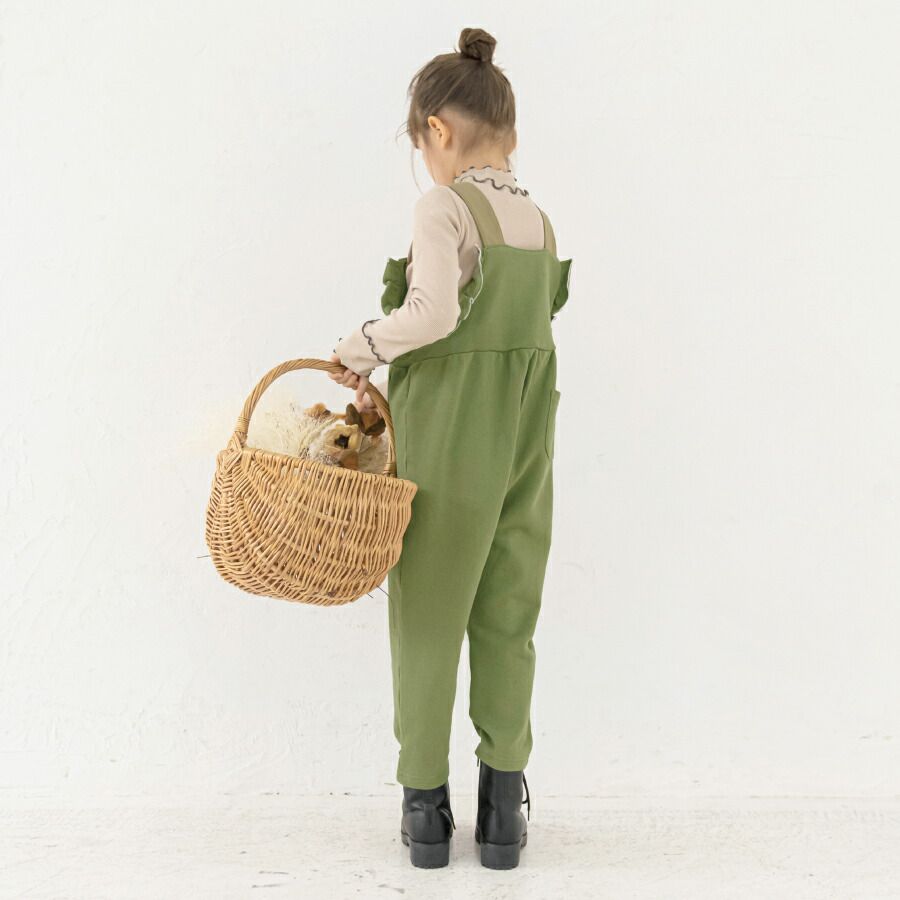 日本 evercloset - 扭結捲捲邊吊帶褲-摩卡