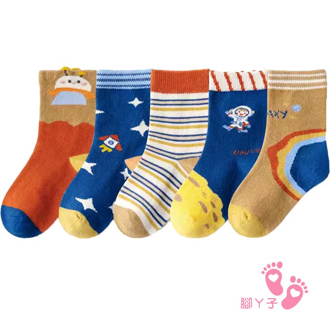 腳ㄚ子 - 幼/兒童棉質中筒襪 童襪 襪子 棉襪 兒童襪-太空人