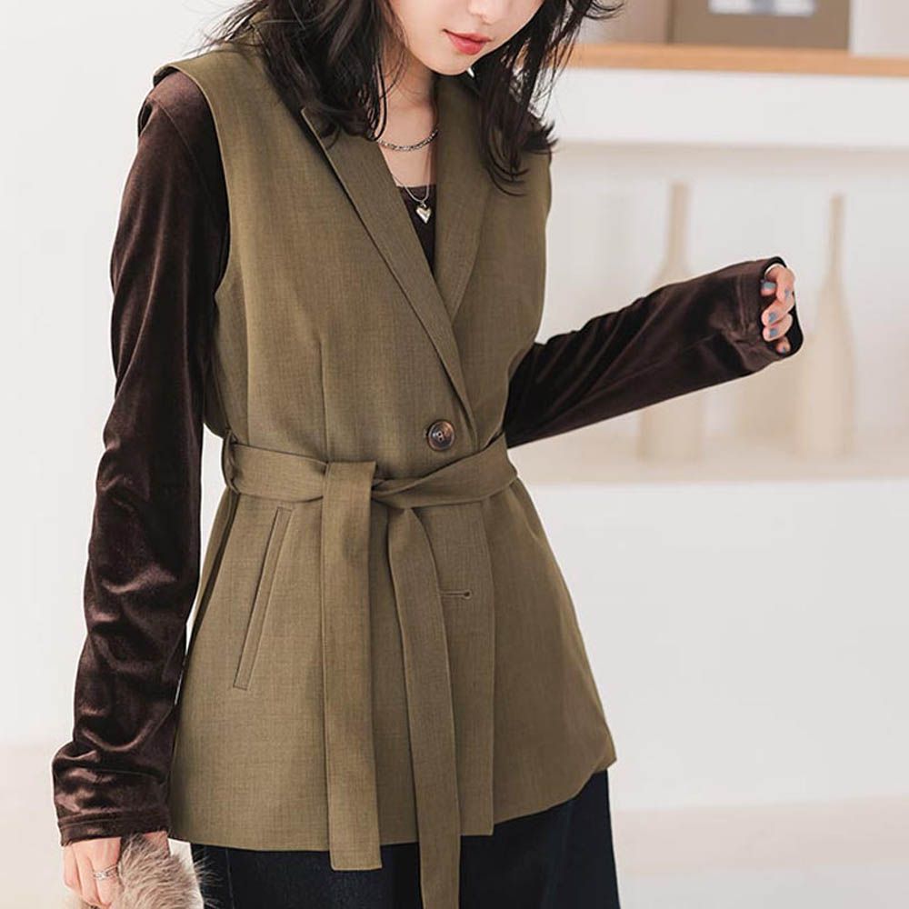 前後2way 光澤絲絨U領長袖上衣-深棕