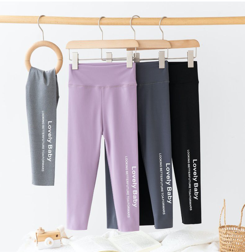 FANMOU - 高腰彈力內搭褲/瑜珈褲-英文字母-深藍色