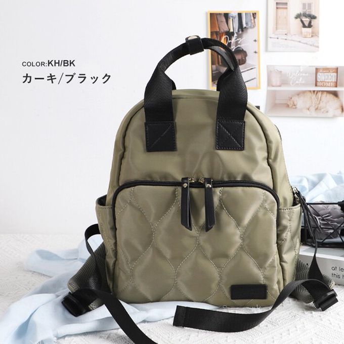 日本 LIZDAYS - 6口袋輕量絎縫時尚小巧後背包-灰x黑