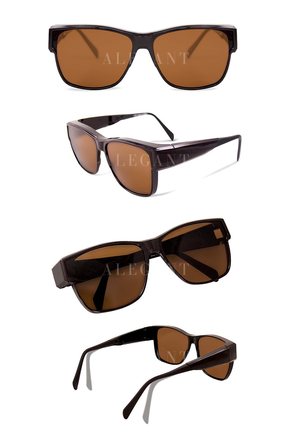 ALEGANT - 潮流深桔棕方框可彎折鏡腳全罩式偏光墨鏡│外掛式UV400太陽眼鏡包覆套鏡│車用太陽眼鏡