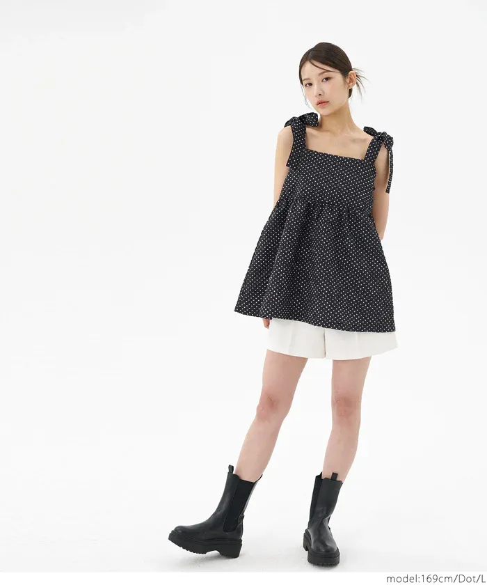 日本 COCA - 浪漫紐結平口無袖上衣-點點-黑