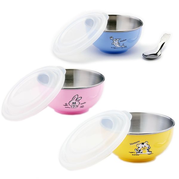 ZEBRA 斑馬 - 幼兒園最愛組: 三色兒童隔熱碗(附湯匙)-圖案款-藍+粉+黃 (11CM)-250CC*3