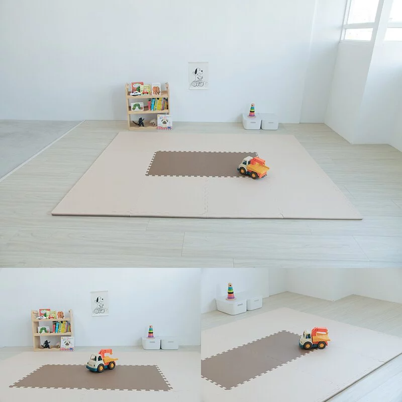 Pato.Pato - Hipopo方塊遊樂圍欄+雙色地墊安心組-可可&奶茶-圍欄6入(L型x4+I型x2)＋60x60x2cm地墊6片(附贈邊條x12)