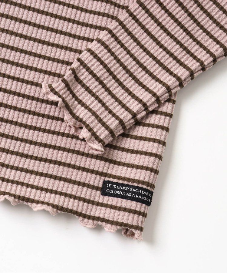 日本 BREEZE - 羅紋捲邊百搭薄長袖上衣-墨綠條紋