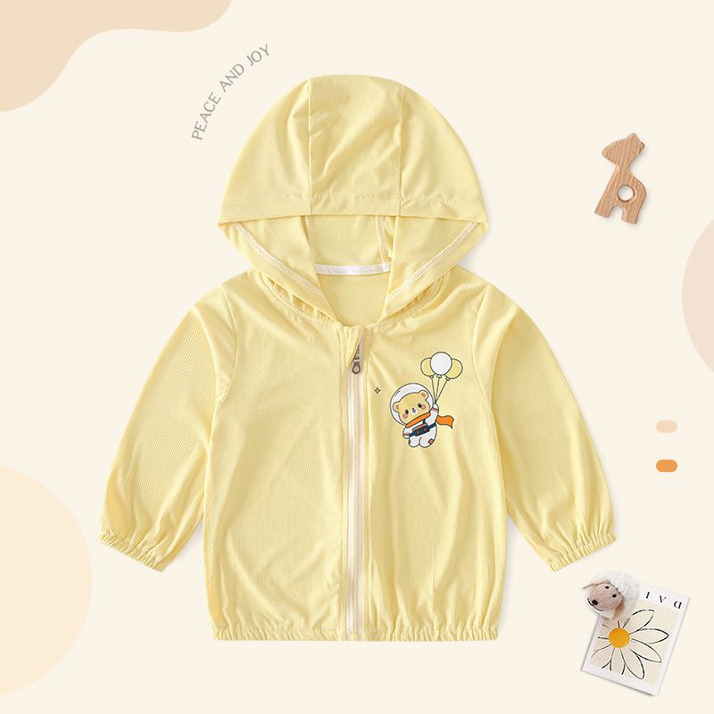 UPF50+冰絲涼感兒童防曬外套-單人飛機-黃色