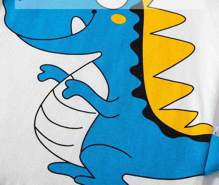 純棉圓領立體薄長袖上衣-呆萌恐龍-海軍藍