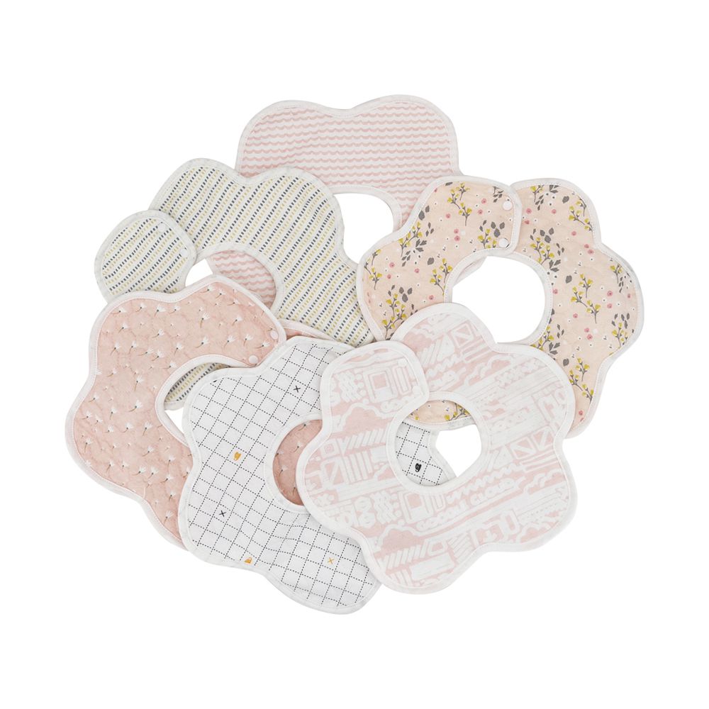 2條入-防水圍兜 純棉花邊圍兜 防吐奶 花型口水巾-女寶寶-隨機2入 (26*26cm)