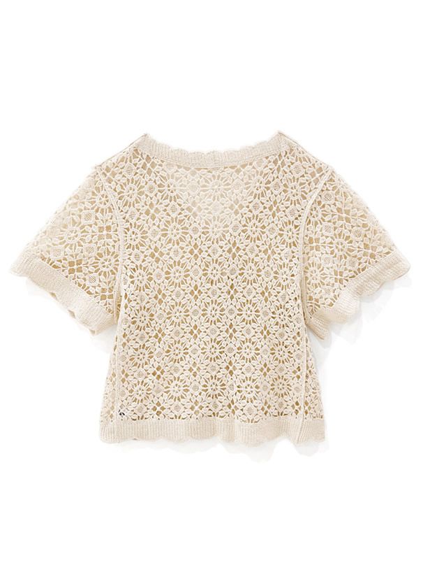 日本 GRL - 花朵鉤針V領薄外套-米杏