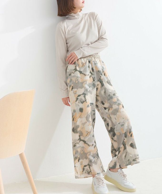 日本 le colis - [人氣款]柔和季節感印花輕盈寬褲-暈染-灰卡其