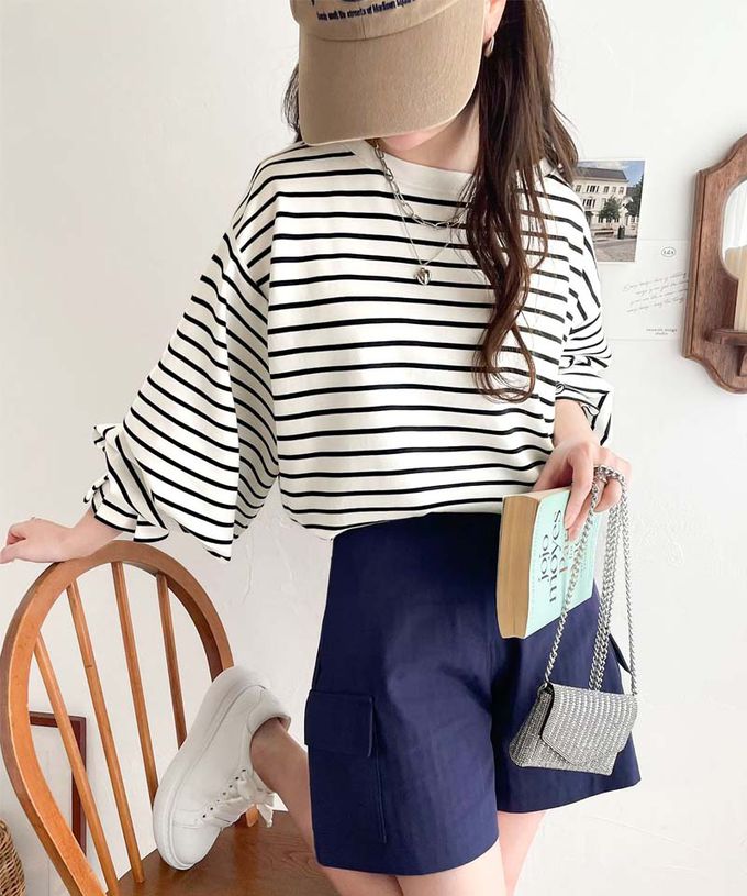 日本 Classical Elf - 100%棉 船領顯瘦糖果袖上衣-奶油白