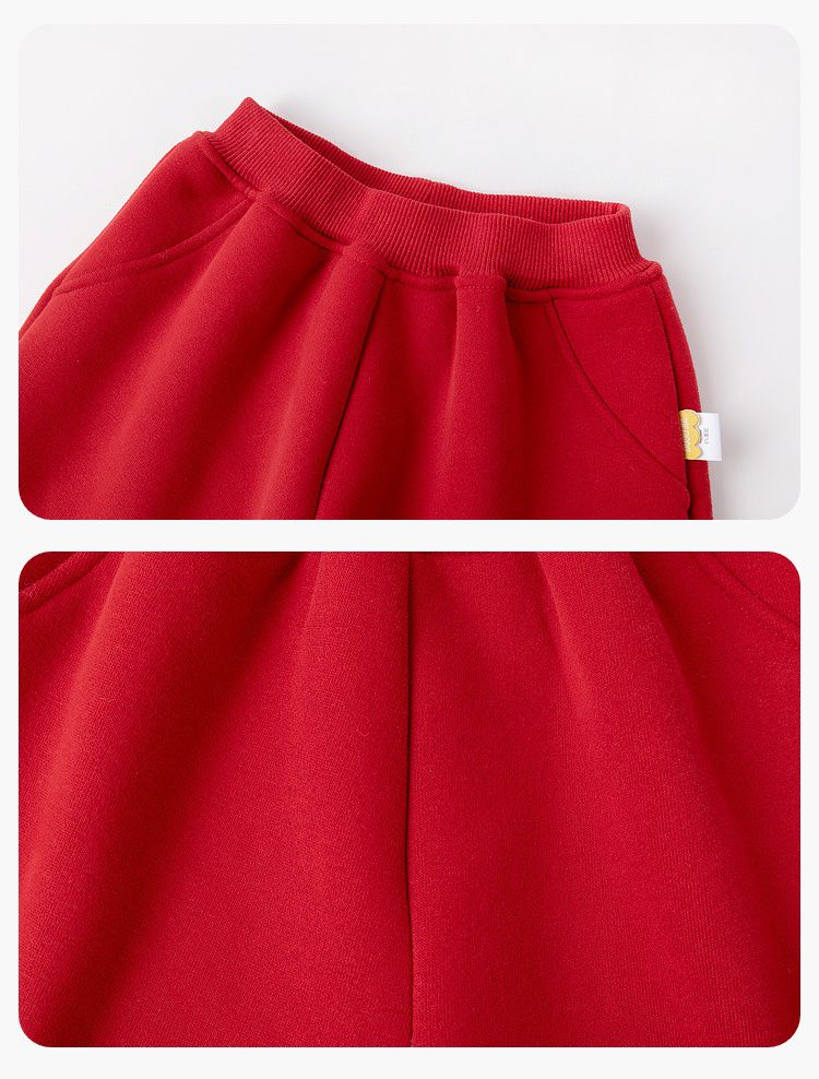 喜氣拜年腰鬆緊休閒長褲-萌萌龍-紅色