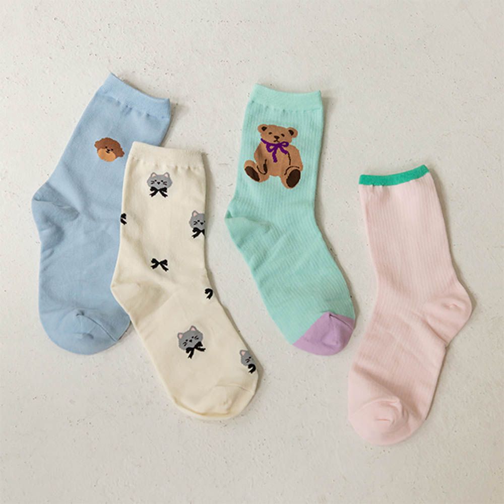 女用襪子/中筒襪4入組-泰迪熊 (220~250mm)