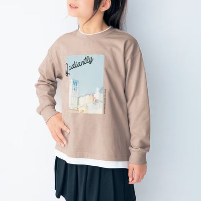 日本千趣會 - GITA 100%棉層次印花長袖上衣-風景照-卡其杏