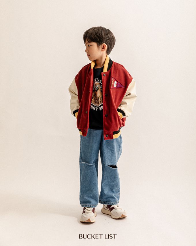 韓國 BUCKET LIST - 經典學院風撞色棒球外套-綠