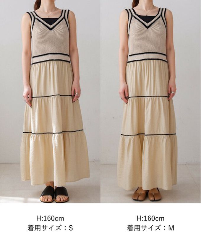 日本 Bab - 純棉針織拼接渡假風無袖洋裝-經典黑