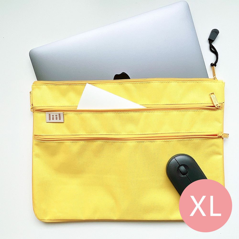 理理 liil - 紋理三拉鏈收納文件袋-檸檬黃 (XL-355x260x45mm)