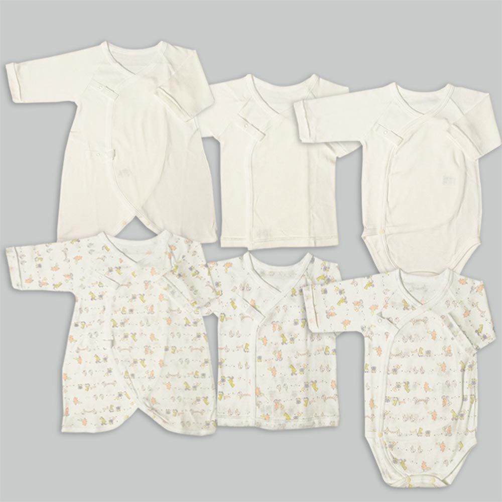 akachan honpo - 長袖新生兒內衣6件組-按扣款-米白色 (50~60cm)