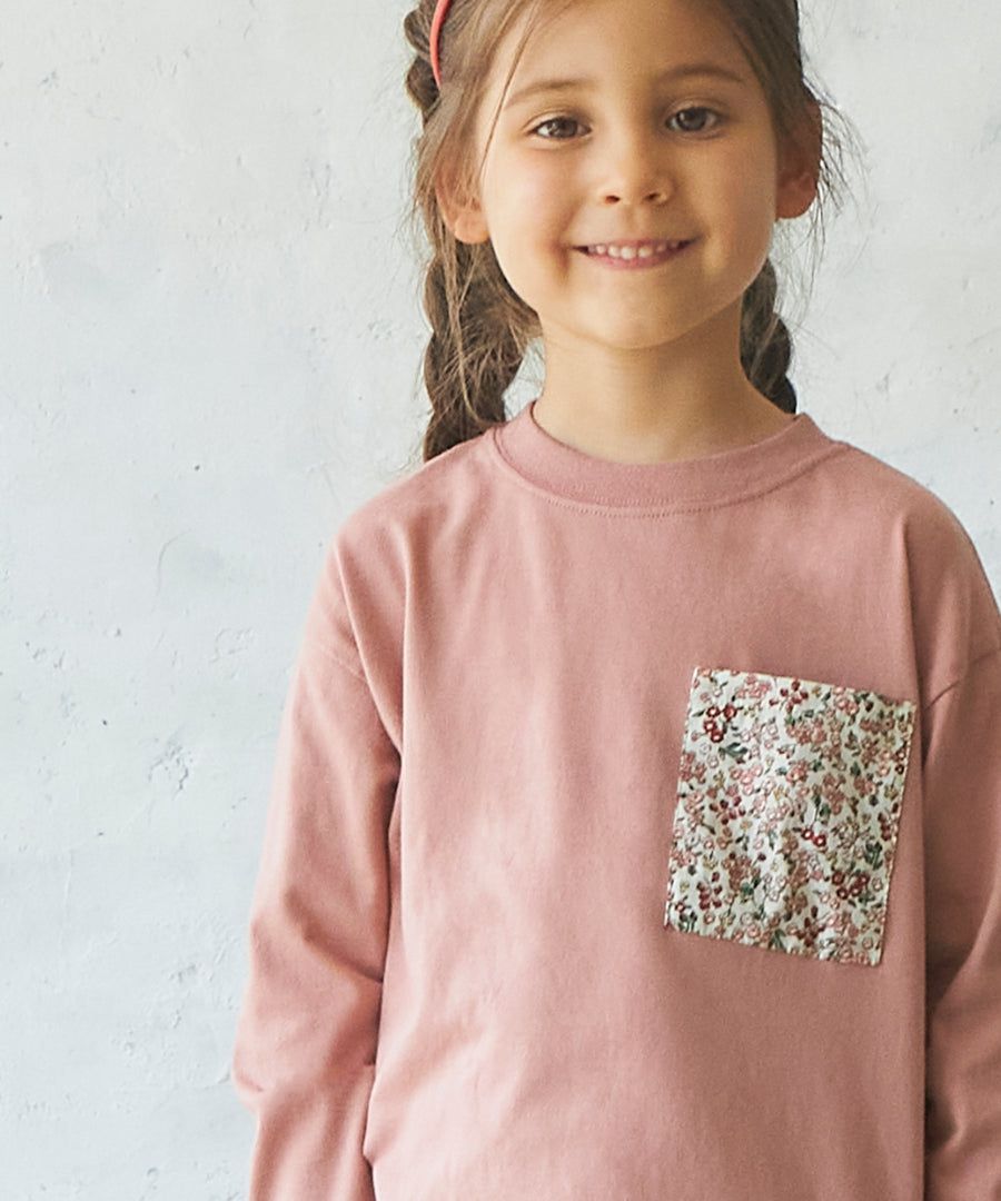 日本 PAIRMANON - 拼接口袋圓領薄長袖上衣-格紋-藍灰