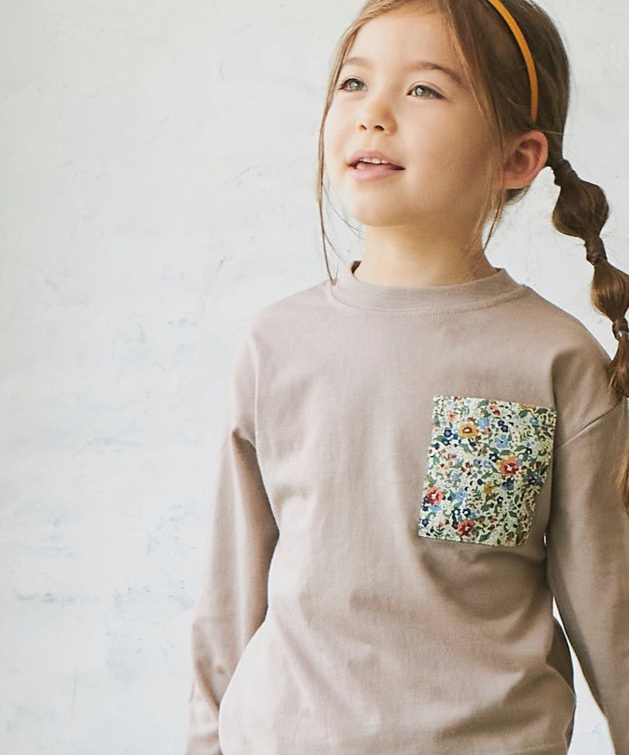 日本 PAIRMANON - 拼接口袋圓領薄長袖上衣-格紋-藍灰