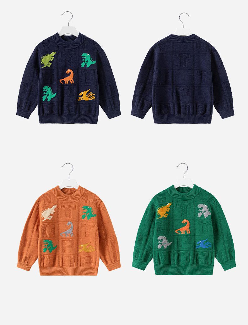 圓領保暖針織長袖上衣/毛衣-英文字恐龍-橘色