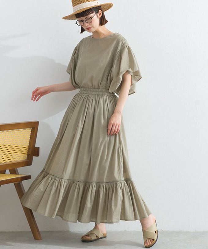 日本 Lupilien - 100%印度棉 飄逸緹花下擺鬆緊長裙-土耳其綠