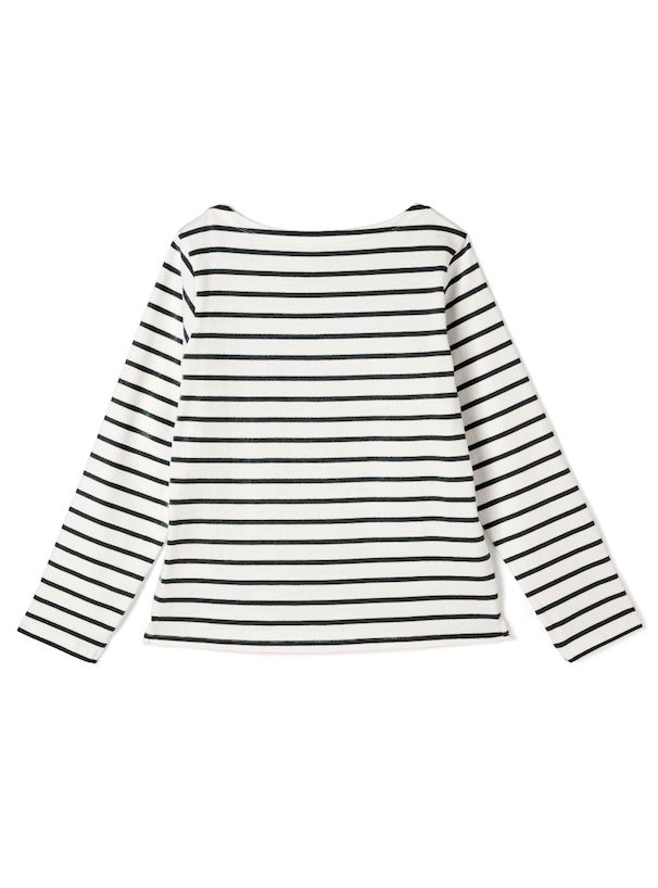 日本 GRL - 顯瘦剪裁圓領薄長袖上衣-條紋-粉紫x白 (F)