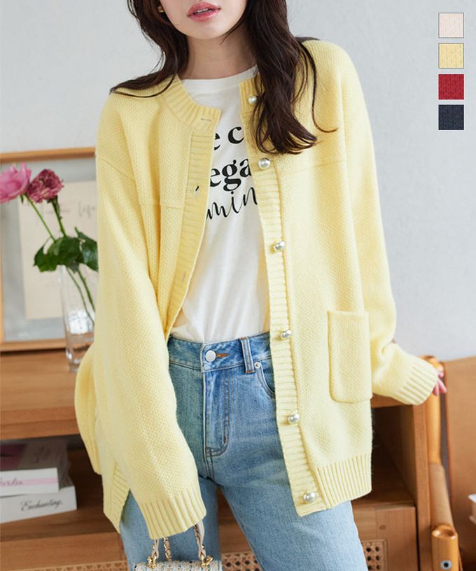 日本 Kobe Lettuce - 可愛感金屬圓釦寬版針織外套-紅