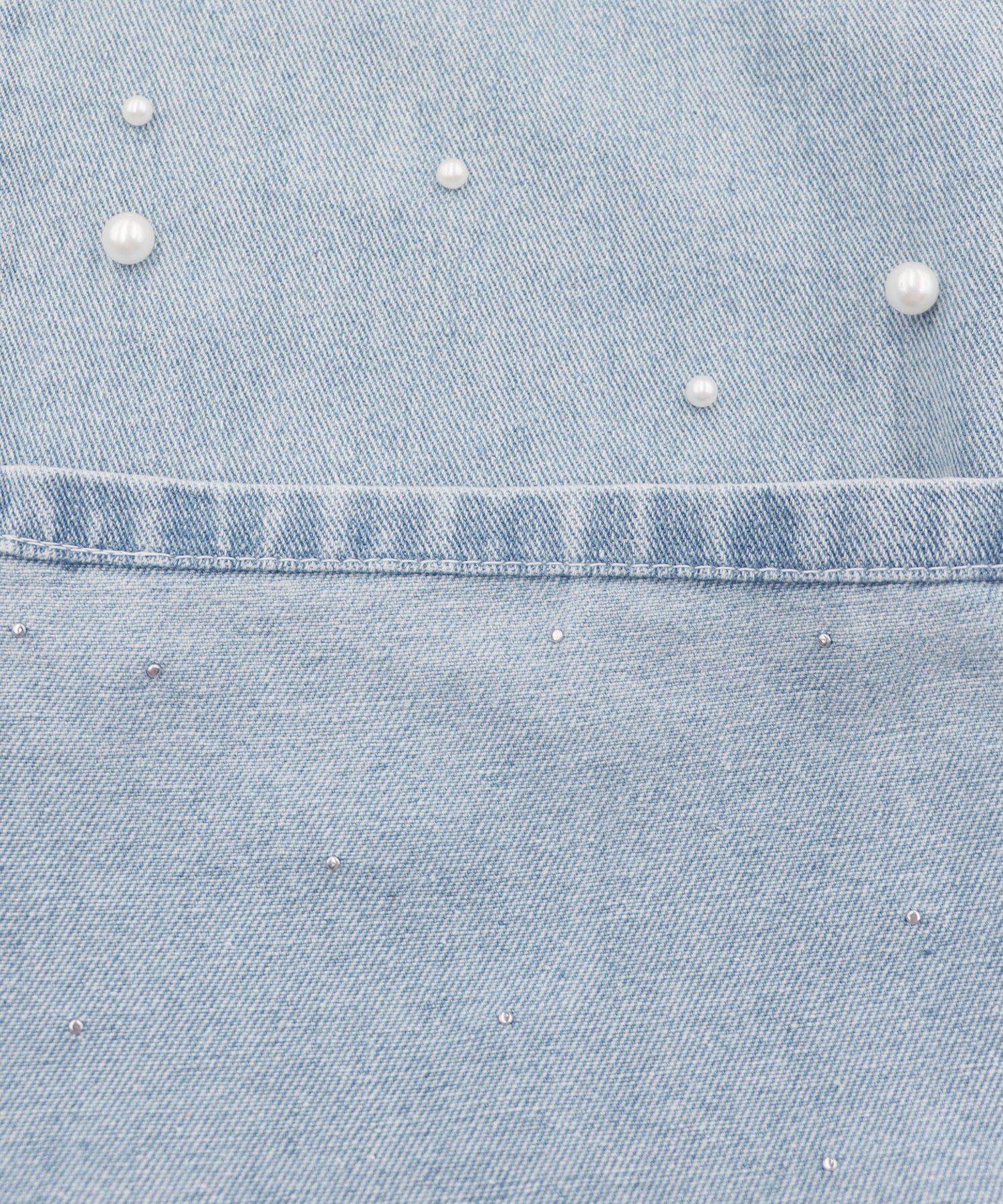 日本 BLUE EAST - 熱銷款 時尚珍珠點綴牛仔褲-A款-靛藍