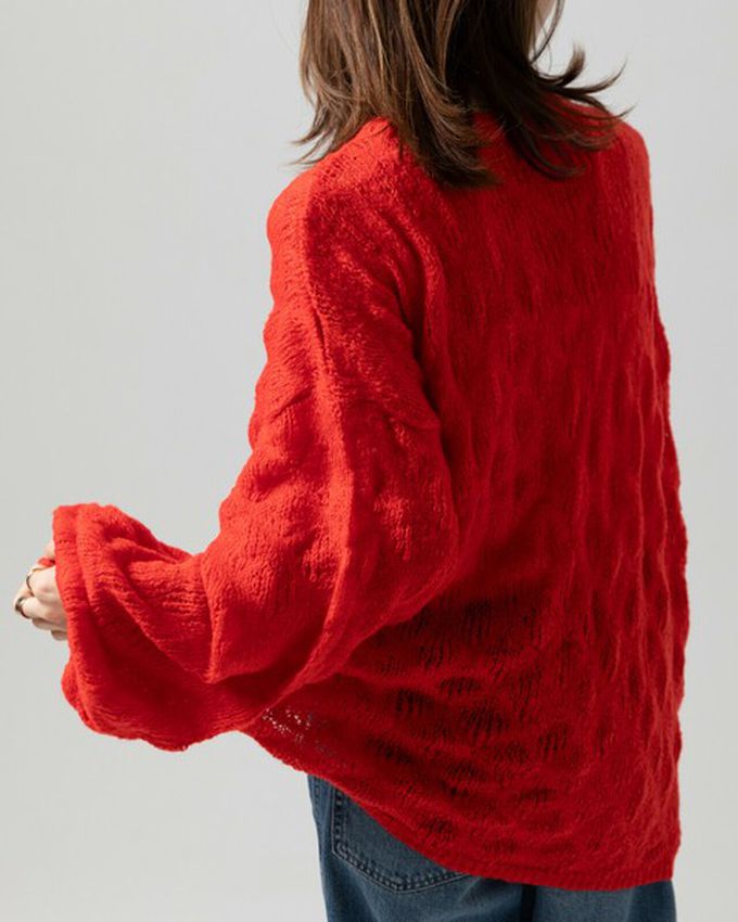 日本 gleam - 柔軟微透蓬鬆馬海毛針織上衣-軍綠