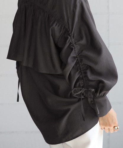 日本 Bou Jeloud - 個性抽繩設計長袖襯衫-淺墨綠