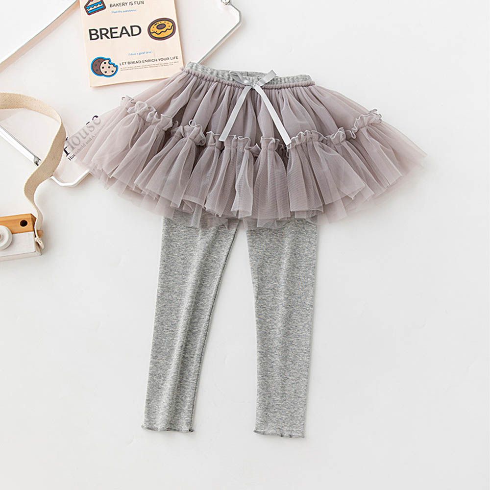 薄款紗裙內搭褲-甜心荷葉邊-灰色