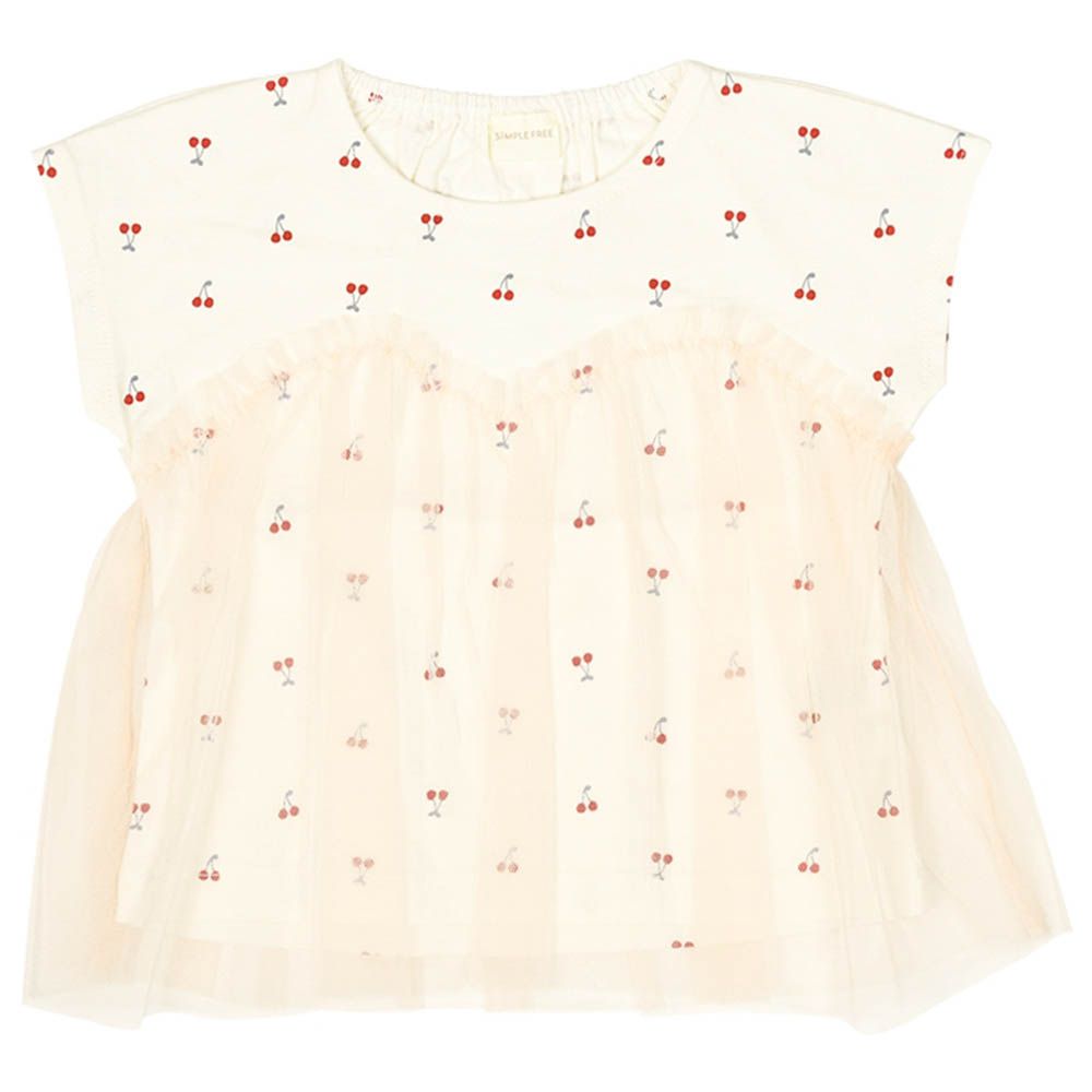 無袖T恤-胸前薄紗-粉紅色