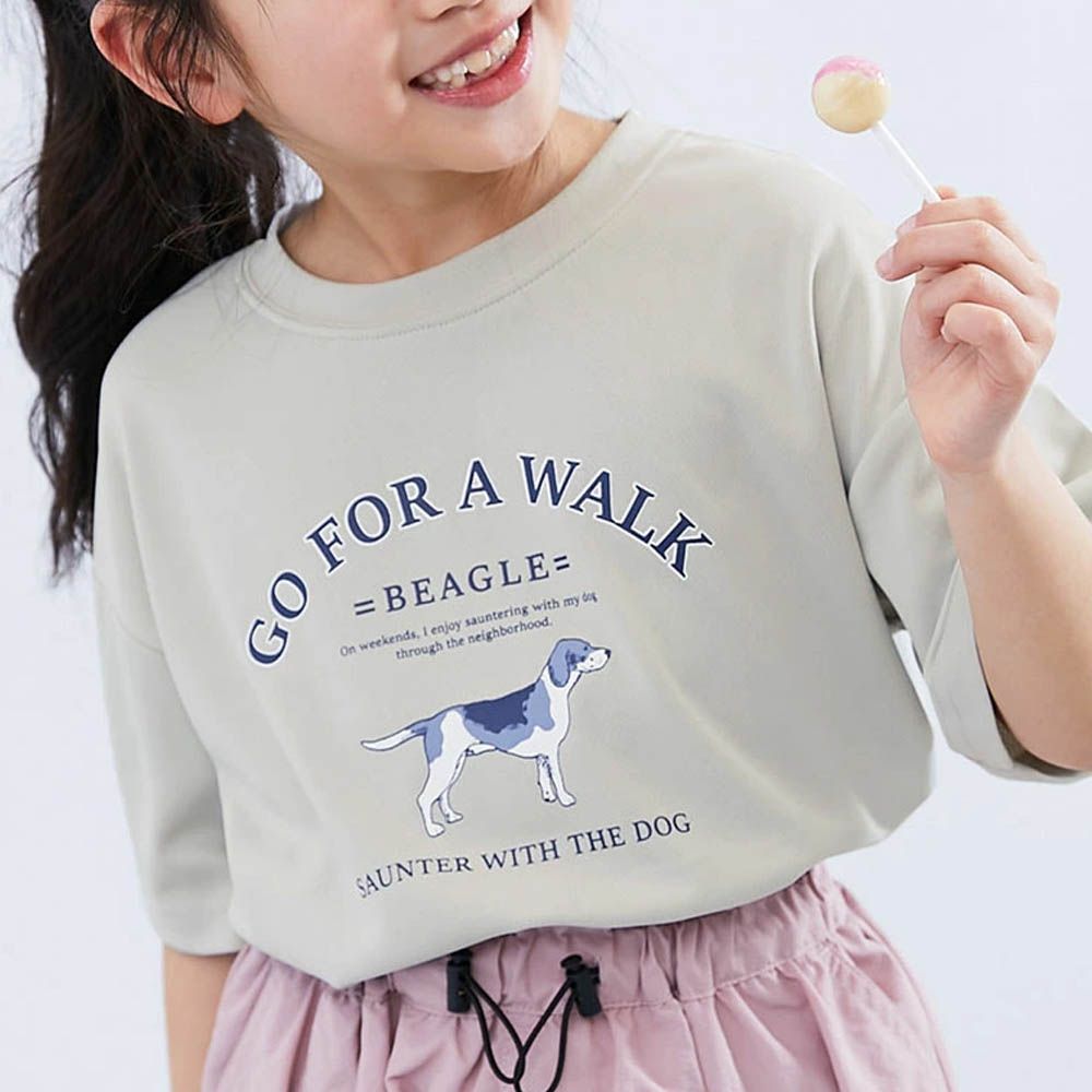 速乾網眼超舒適短袖上衣-胸前狗狗-淺灰