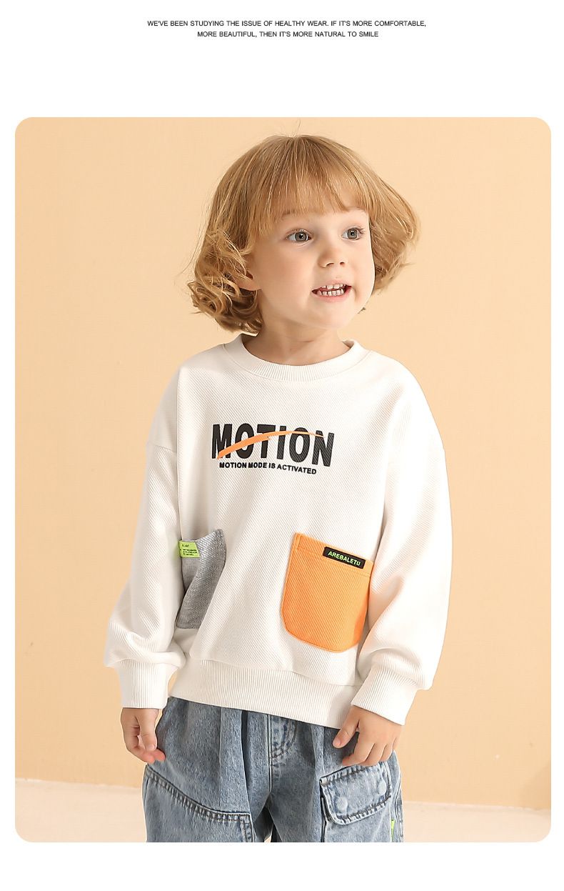 童趣圓領長袖上衣-拼色雙口袋-黑色