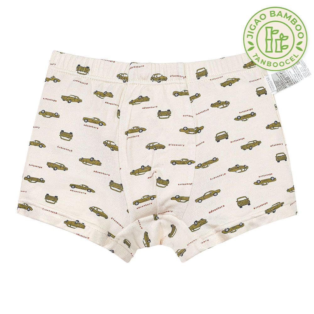 竹纖維抗菌除臭透氣四角褲(男寶)-復古車車-米膚